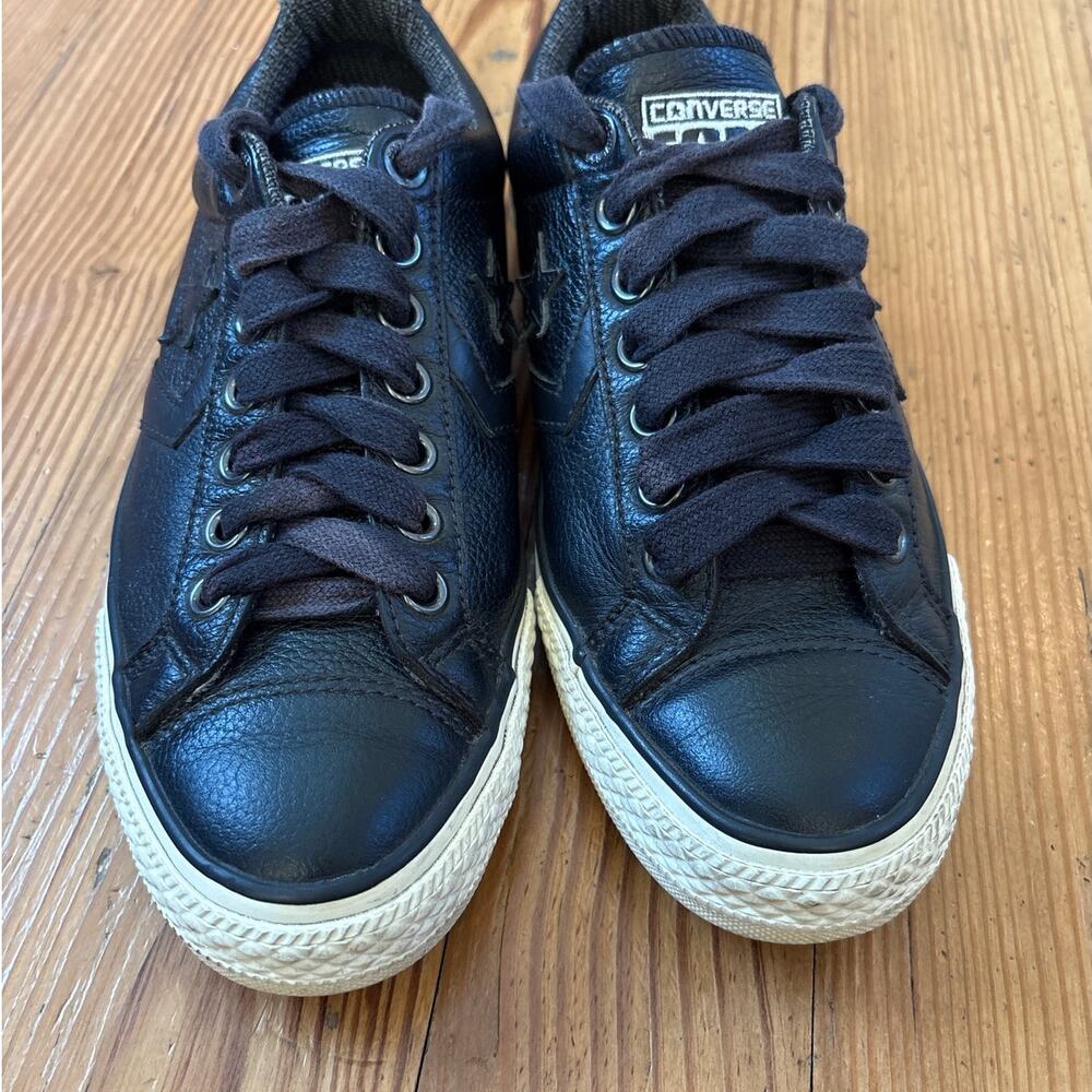 Converse All Star black leather low top unisex lace sneakers SIZE M7 W9‎ - Picture 2 of 8